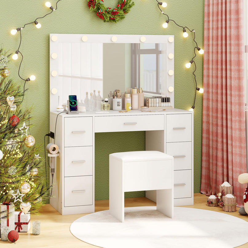 Vanity Stool with Hidden Storage with Soft Seat for Bedroom