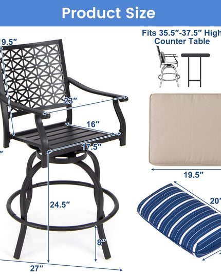 Giantex Outdoor Bar Stools, Metal Patio Bar Chairs with Cushion & Lumbar Pillow
