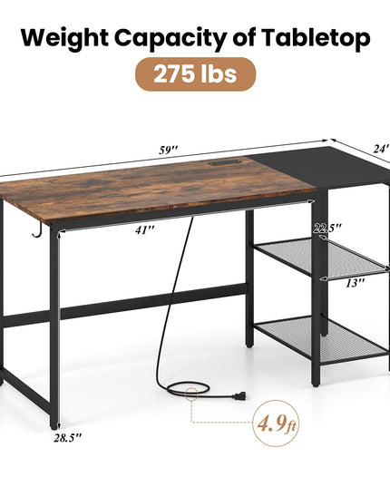 Giantex 59 Inch Computer Desk with Charging Station Study Writing Desk
