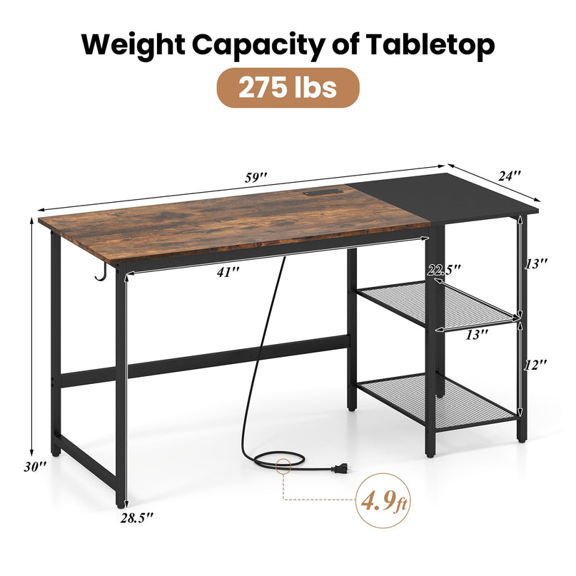 Giantex 59 Inch Computer Desk with Charging Station Study Writing Desk
