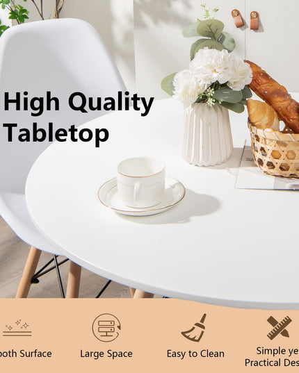 Giantex Dining Table, Round Dining Room Table with Solid Beech Wood Legs
