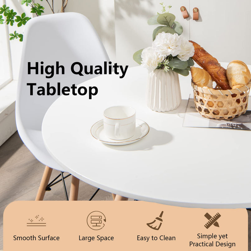 Giantex Dining Table, Round Dining Room Table with Solid Beech Wood Legs