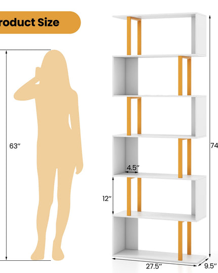 Giantex 6-Tier Modern S-Shaped Bookshelf with Anti-Tipping Kits