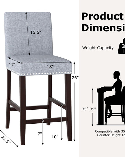 Giantex Modern Bar Stools Set of 2/4 26" Upholstered Counter Height Bar Stools
