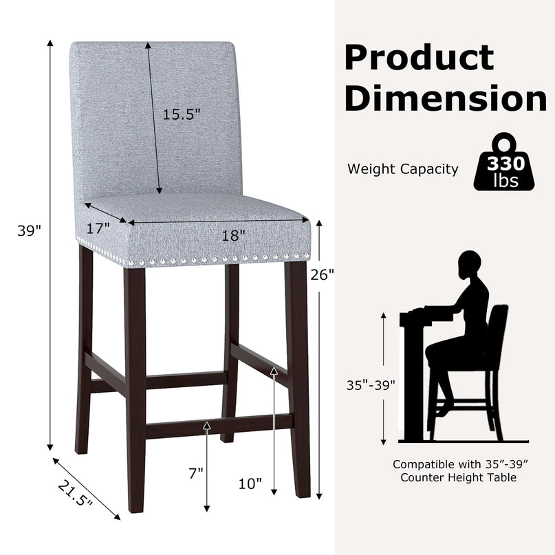 Giantex Modern Bar Stools Set of 2/4 26" Upholstered Counter Height Bar Stools