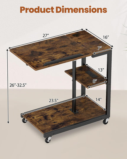 Giantex C Shaped End Table w/Charging Station & Tiltable Tabletop & Wheels