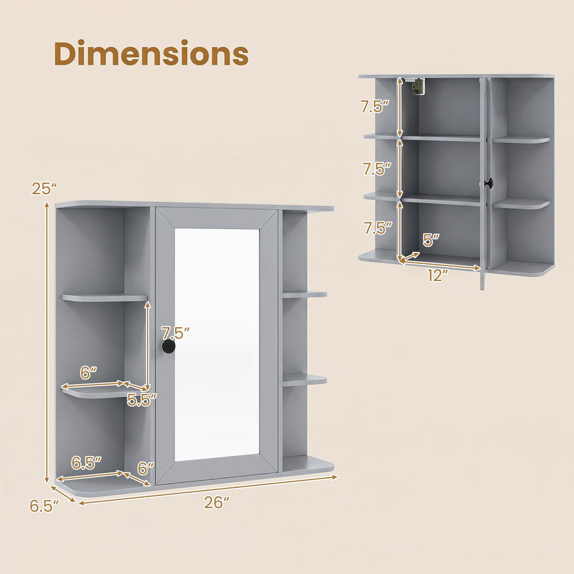 Giantex Wall Mounted Bathroom Medicine Cabinet with Mirror & Shelves