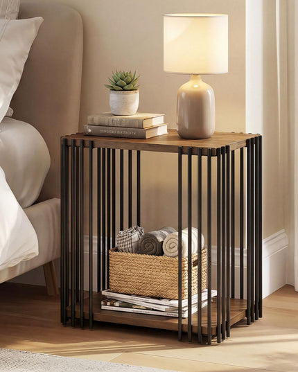 Giantex Table d'appoint en bois à 2 niveaux, lot de 1/2 avec étagères de rangement ouvertes et cadre en métal unique