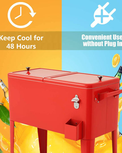 80 Quart Cooler Cart Outdoor Cooler Cart ,Portable Cooler with Casters,Red Metal