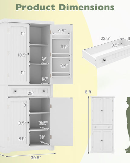 Giantex 72" Tall Kitchen Pantry Cabinet w/Drawer & Adjustable Shelves