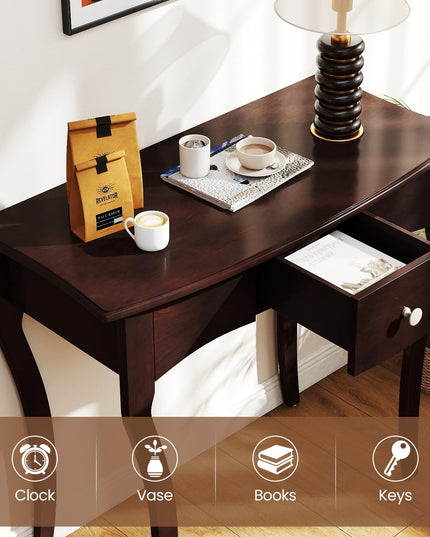 Giantex Chic Accent Entryway Table with Storage Drawers and Solid Rubber Wood Legs