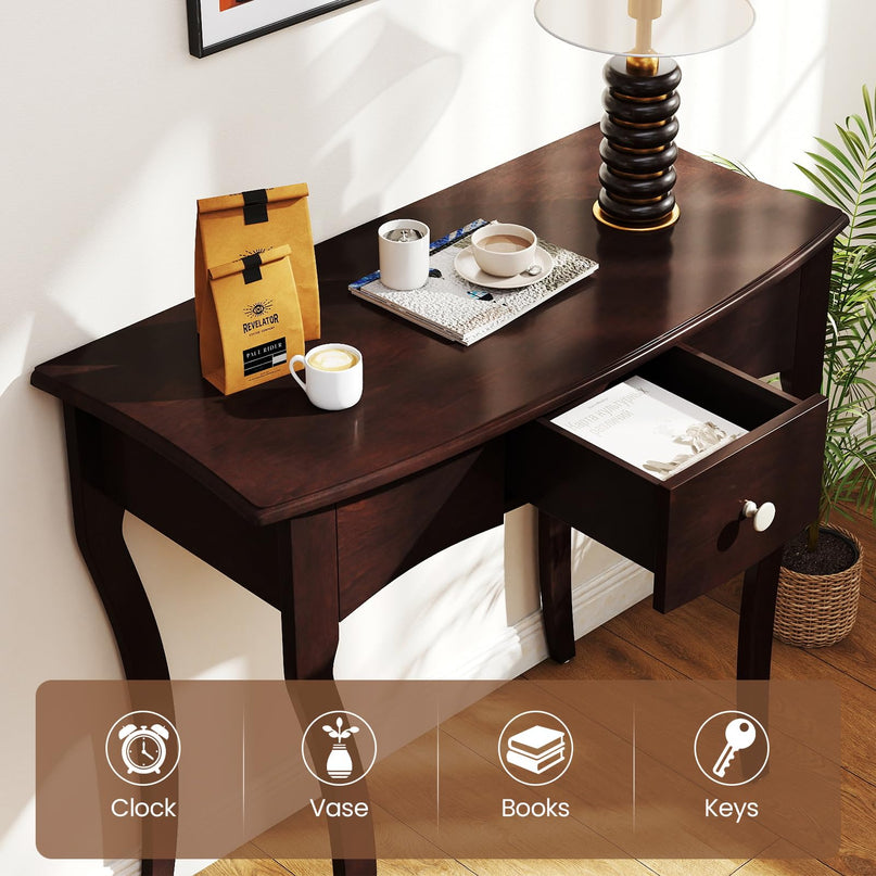 Giantex Chic Accent Entryway Table with Storage Drawers and Solid Rubber Wood Legs