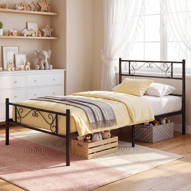GIANTEX Twin Size Metal Bed Frame with Headboard & Footboard