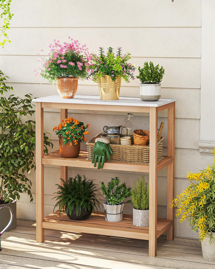 Giantex 3 Tier Outdoor Potting Bench with Faux Marble Tabletop