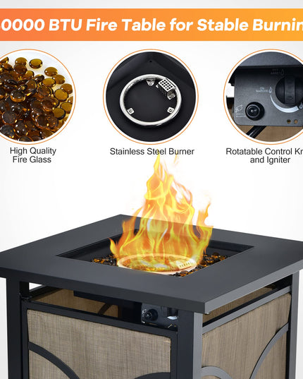25-Inch Propane Fire Pit Table, 40000 BTU Square Gas Firepit Table with Lid