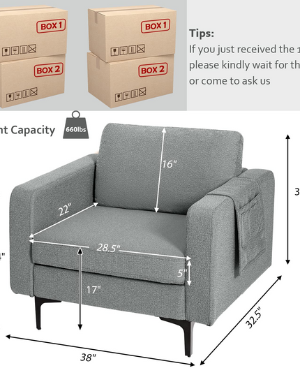 Giantex Modern Accent Chair w/Comfy Thick Cushion, Magazine Pockets