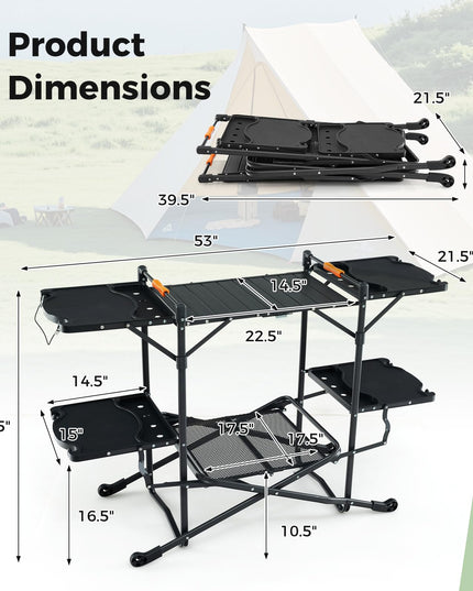 Giantex Camping Cooking Table, Folding Grill Table with Aluminum Tabletop, 4 Side Tables, Storage Rack