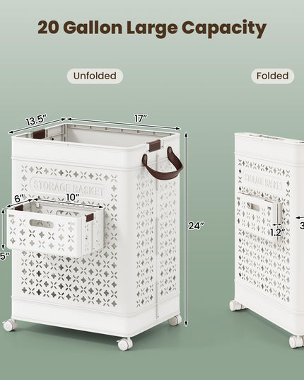 Giantex 75L Plastic Laundry Hamper with Wheels for Bathroom