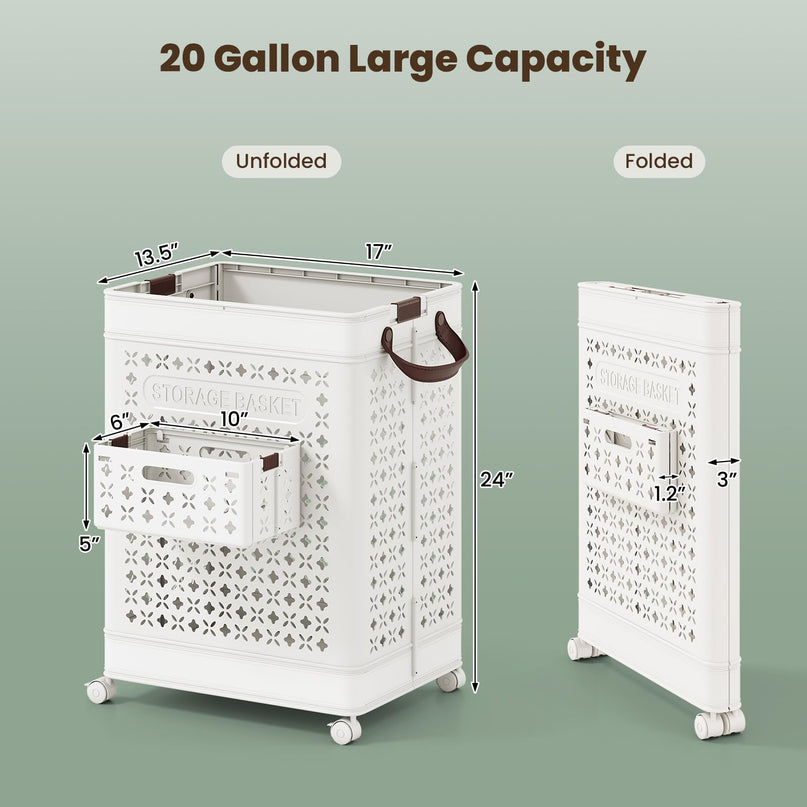 Giantex 75L Plastic Laundry Hamper with Wheels for Bathroom