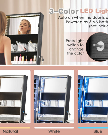 CHARMAID Jewelry Cabinet with 3-Color LED Light Strip