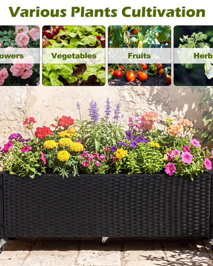 GIANTEX Wicker Raised Garden Bed w/Wheels for Vegetable Flower Herb Porch Balcony