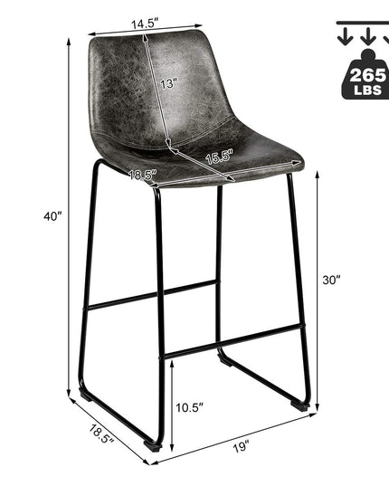 Vintage Faux Suede Bar Stools, with Metal Legs, Back and Footrest