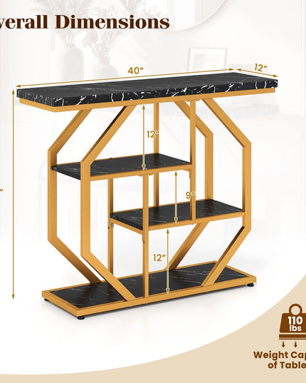 Giantex Console Moderne à 4 Niveaux de 40 Pouces avec Étagères de Rangement et Cadre Métallique Géométrique