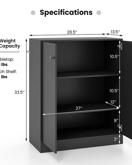 Giantex 2 Door Storage Base Cabinet - Freestanding Floor Cabinet with 3-Tier Shelf
