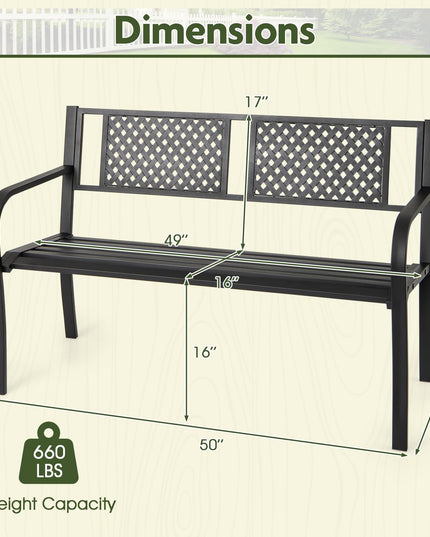 Giantex Metal Outdoor Bench with Mesh Pattern Backrest