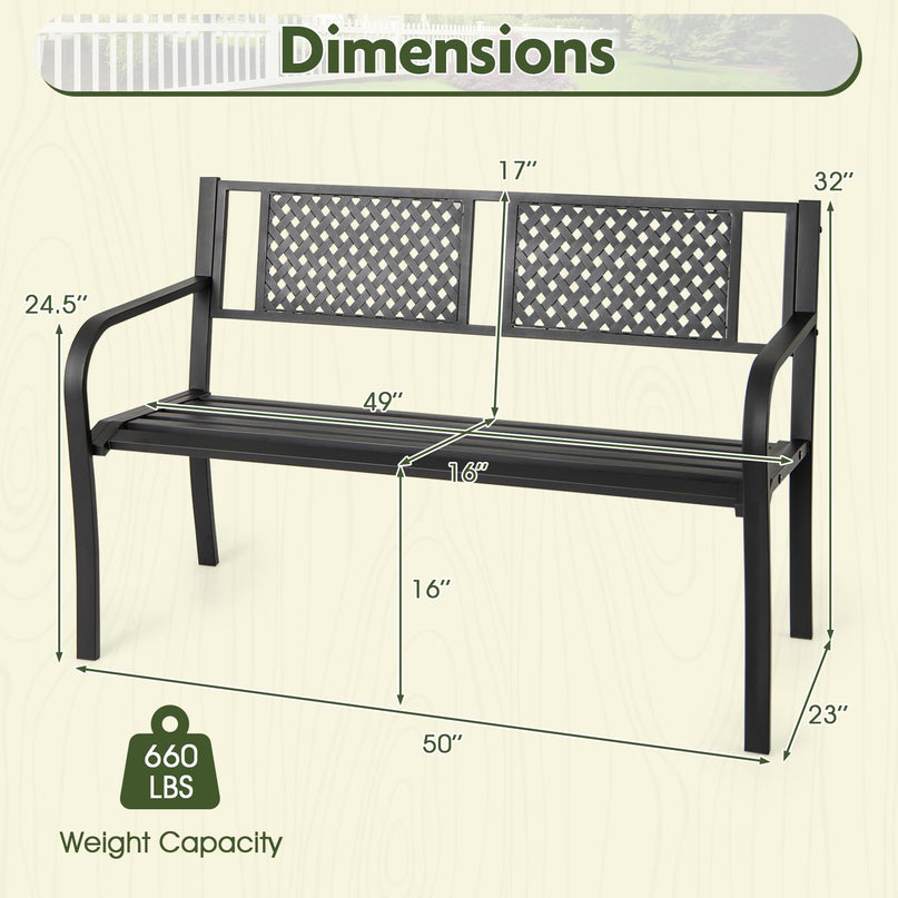 Giantex Metal Outdoor Bench with Mesh Pattern Backrest