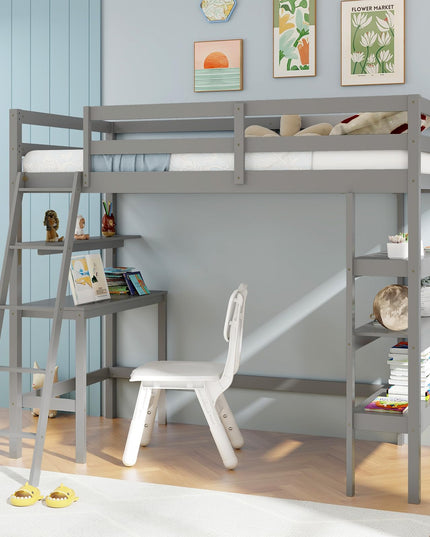 Giantex Loft Bed with Desk & Bookshelves