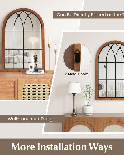 CHARMAID Arched Window Wall Mirror, 36''L x 24''W Farmhouse Accent Mirror