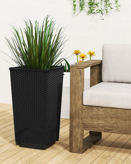 Giantex Tall Planters Set of 2 24”H Tapered Rattan Planter