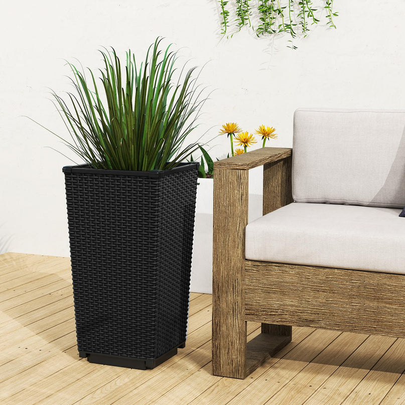 Giantex Tall Planters Set of 2 24”H Tapered Rattan Planter