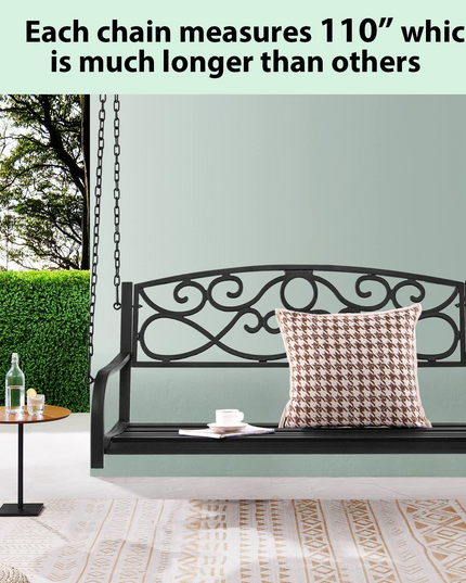 Metal Porch Swings 2 Person Outdoor Hanging Garden Bench with Sturdy Chains
