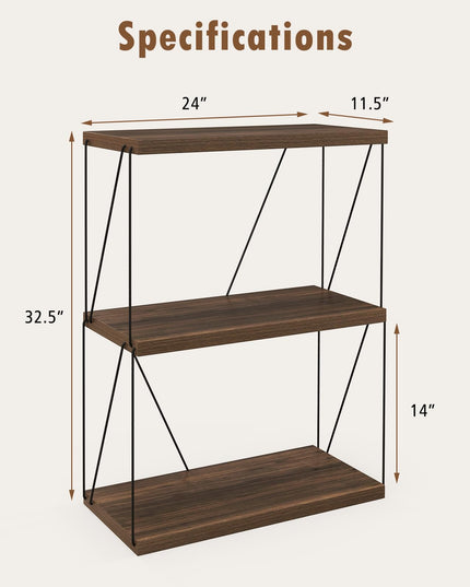 Giantex 3-Tier Open-Back Bookshelf, Freestanding Display Rack, Metal Frame Storage Shelf