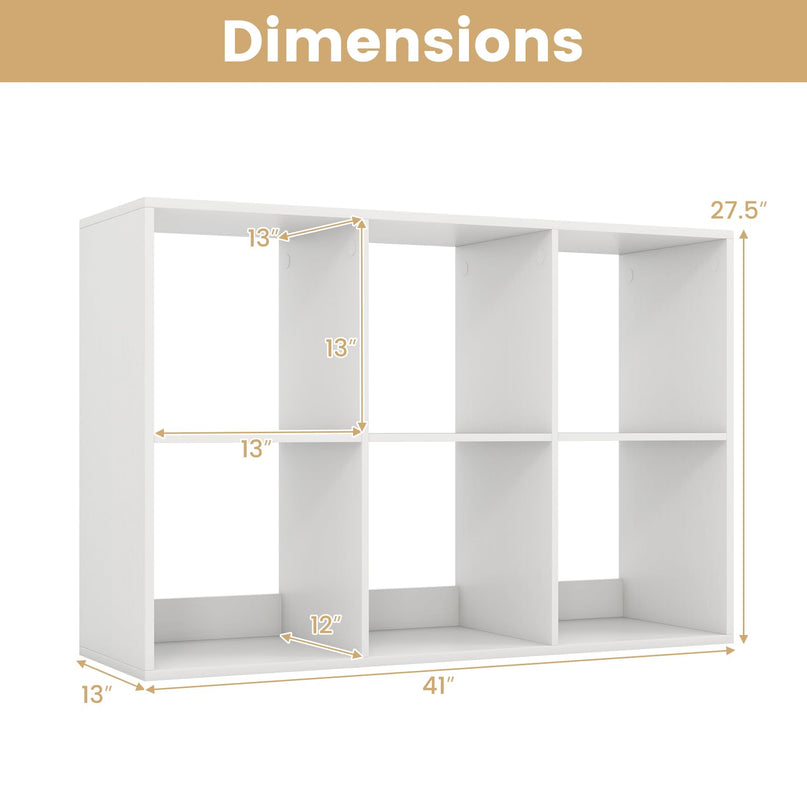 Giantex 6-Cube Bookcase, White Cubby Bookshelf w/Back Guardrail & Anti-Tipping Kits