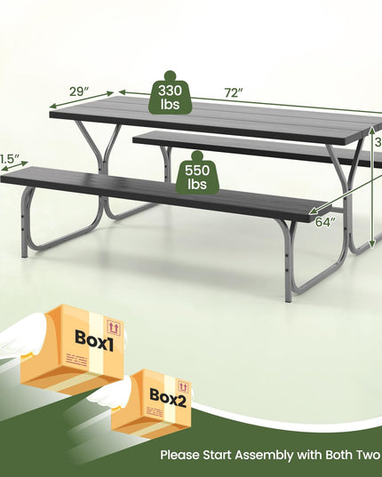 Giantex Picnic Table 6FT for 8 Person, Outdoor Table Set w/ 2 Benches