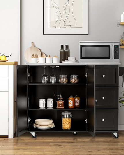 Giantex Kitchen Island with Stainless Steel Countertop, Dark Brown