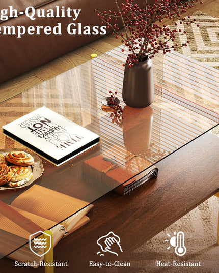 Giantex Glass Coffee Table Mid Century Modern Center Table