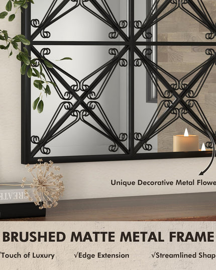 CHARMAID Arched Window Pane Mirror - 34"x23" Arch Wall Mounted Decorative Mirror