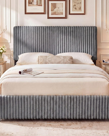 Lit de rangement relevable Giantex Queen Size avec tête de lit capitonnée à chevrons et oreilles.