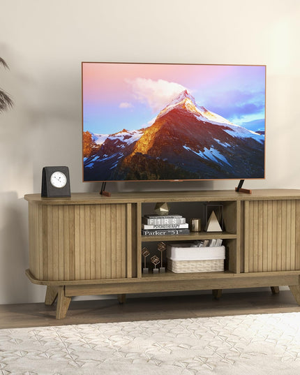 Giantex TV Stand for 55-Inch TV, Entertainment Center with Dual Sliding Doors, Enclosed Cabinets, Adjustable Shelf