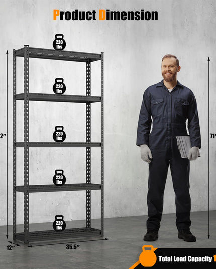 Giantex 5-Tier Storage Shelves, 35.5" x 15.5" x 72" Utility Rack Shelf