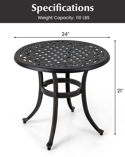 Giantex Patio Bistro Table, 24” Cast Aluminum Round Side Table, Outdoor Coffee Table for Porch, Pool, Backyard, Garden, Balcony