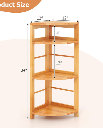 Giantex 4-Tier Corner Shelf, 34" Bookshelf with Rubber Wood Frame, Anti-Toppling Kit