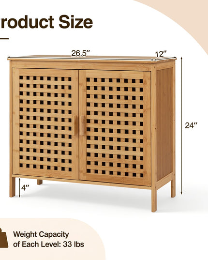 Giantex Freestanding Bamboo Bathroom Storage Cabinet with 2 Doors