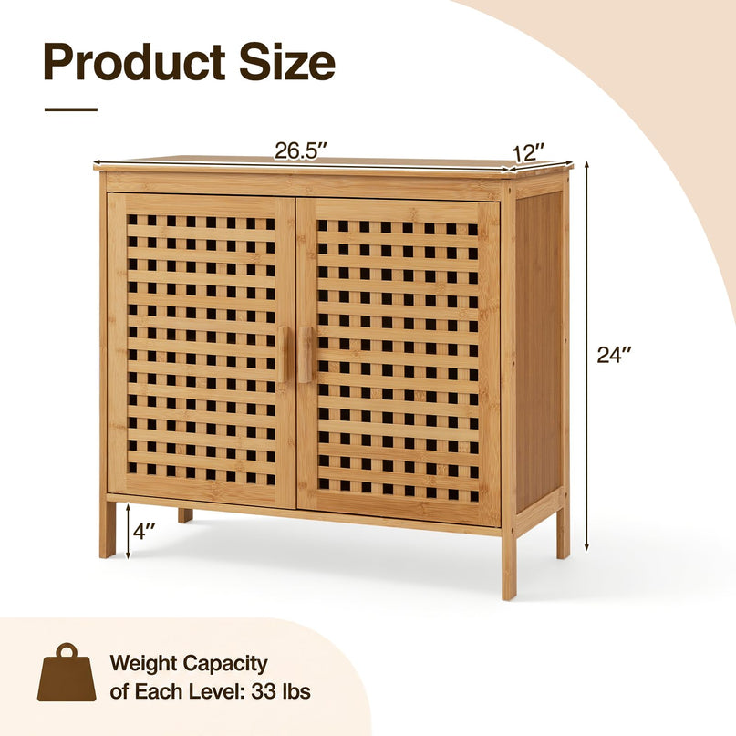 Giantex Freestanding Bamboo Bathroom Storage Cabinet with 2 Doors