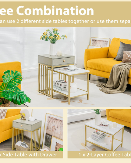 Giantex Nesting Coffee Table Set w/Drawer & Shelf
