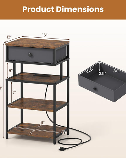 Giantex End Table with Charging Station | 28'' Tall Bedside Night Stand w/USB & Type-C Port (1/2)